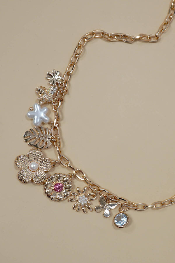 FLOWER LEAF BEE BUTTERFLY CHARM NECKLACE