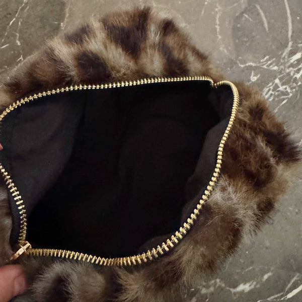 Fur Leopard Cosmetic Pouch