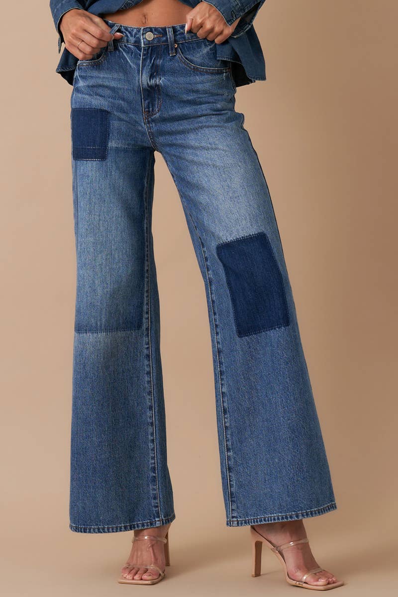 Relaxed Wide Leg Patchwork Jeans