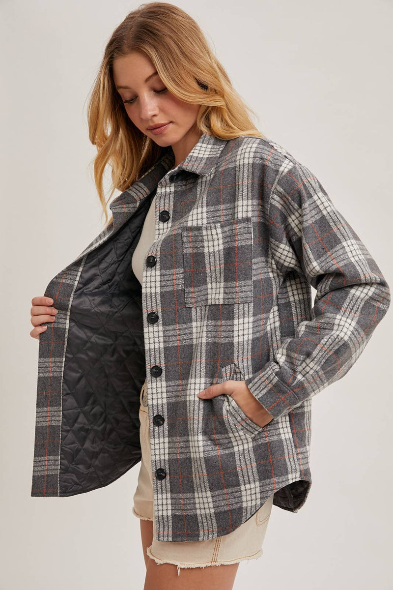 BUTTON DOWN SHIRT INNER QUILTED PLAID SHACKET