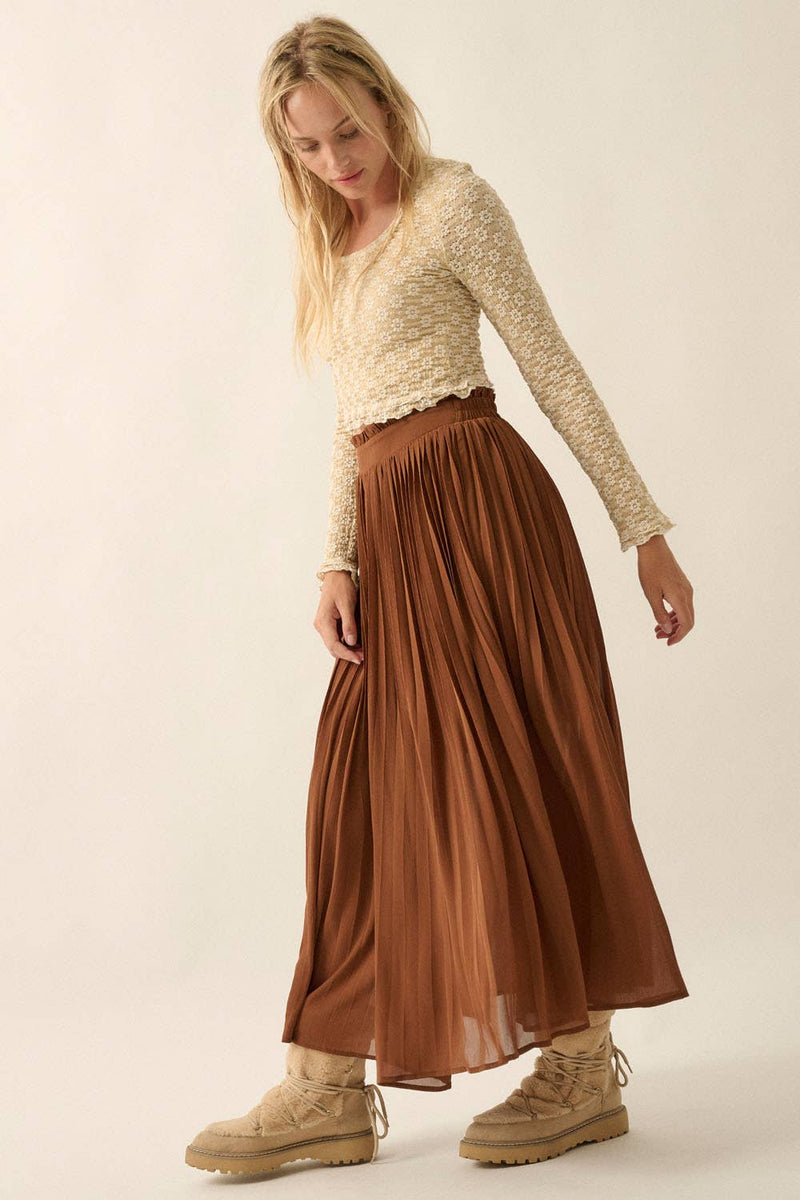 Solid Pleated Chiffon Maxi Skirt