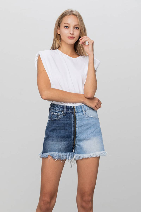 Here and There Denim Full Zip Shorts