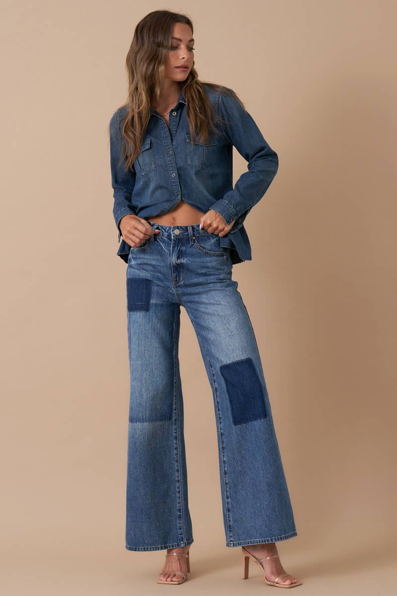 Relaxed Wide Leg Patchwork Jeans – The Cattle Baron's Boutique
