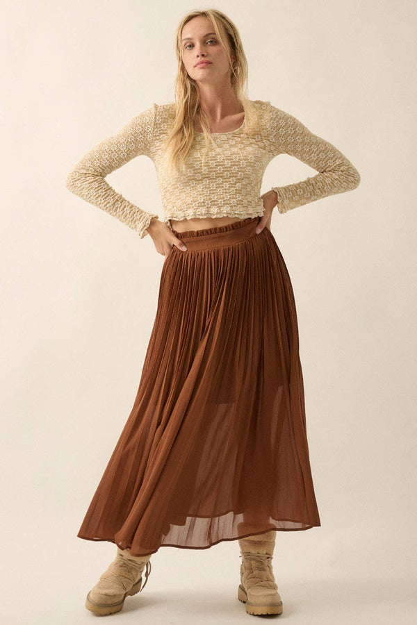 Solid Pleated Chiffon Maxi Skirt