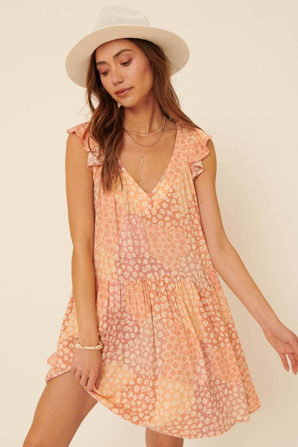 Peach Floral Mini Dress