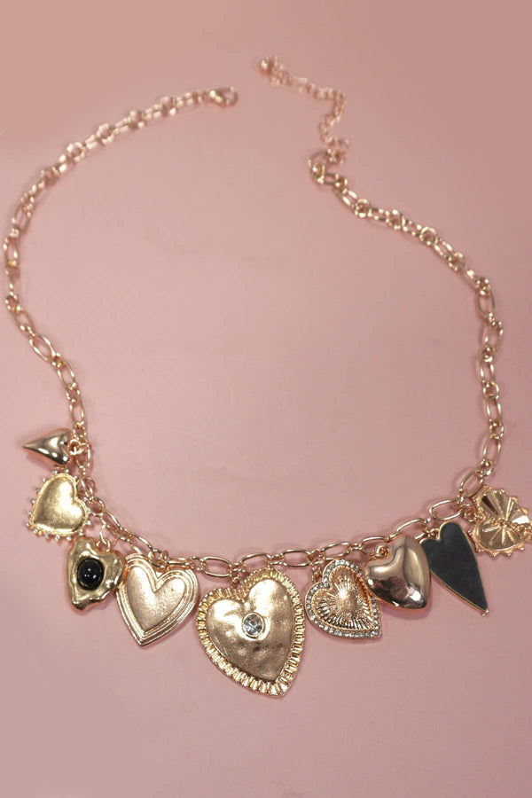 CHARM NECKLACE-MULTI BOLD HEART CHARM NECKLACE