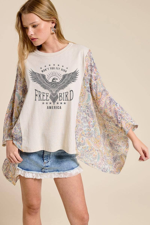 Free Bird Boho Tee- Antique White