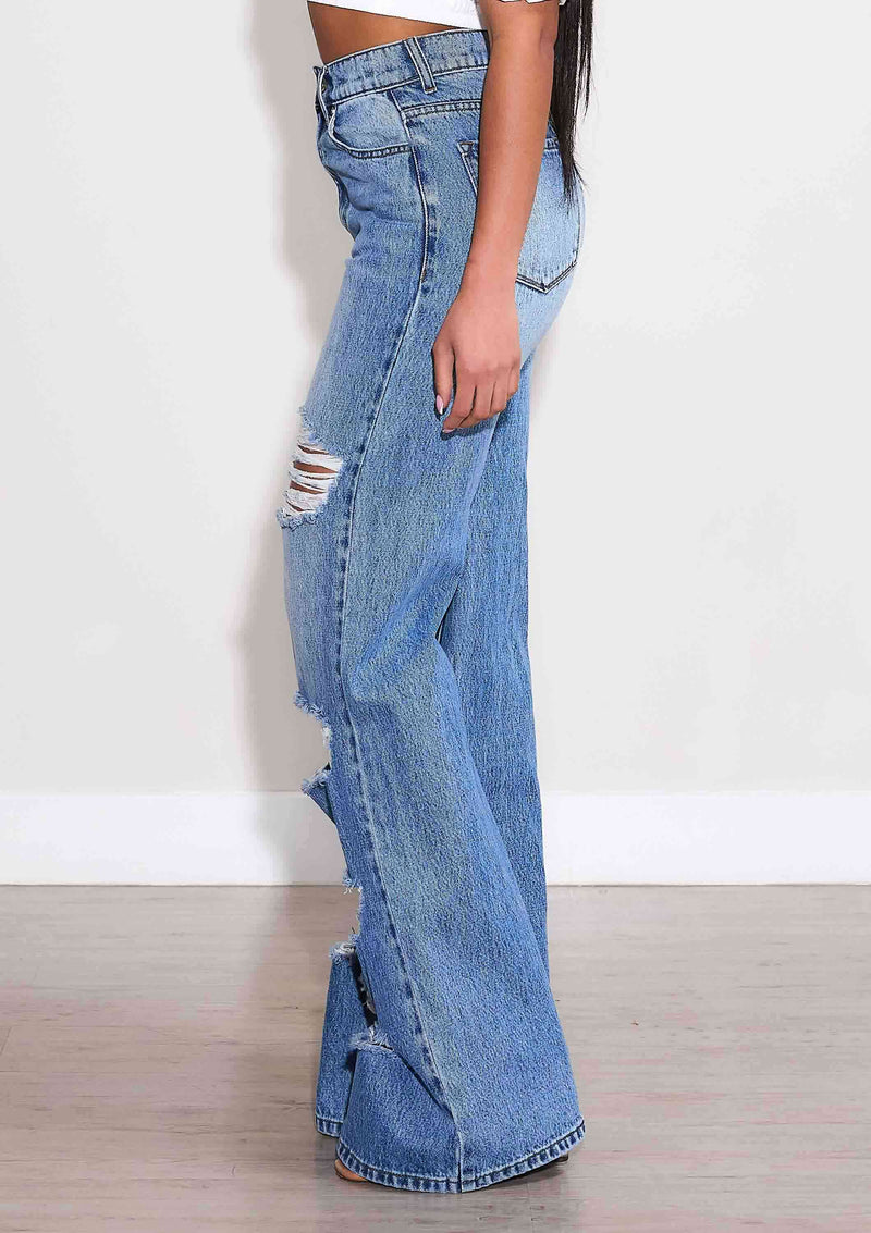 High-Rise Distressed Wide Leg Jeans