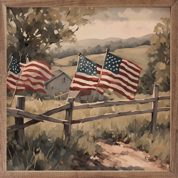 Flags On Wooden Fence: 12 x 12 x 1.5