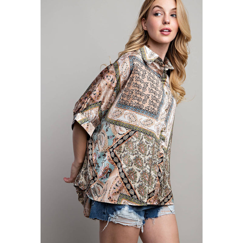 LIGHT SATIN PRINT BUTTON DOWN SHIRT