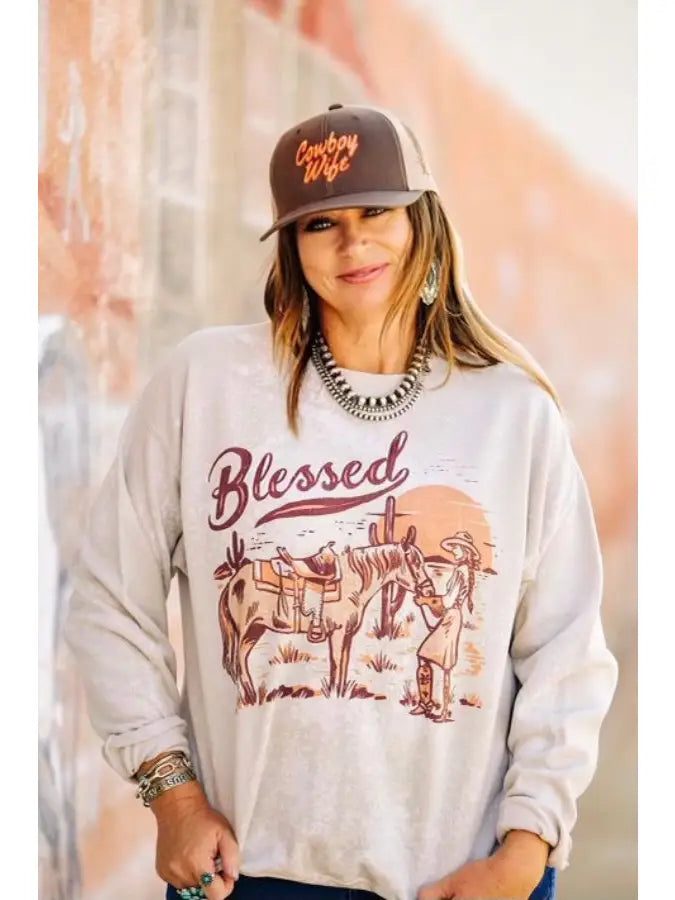 Blessed Bleached Graphic Sweater
