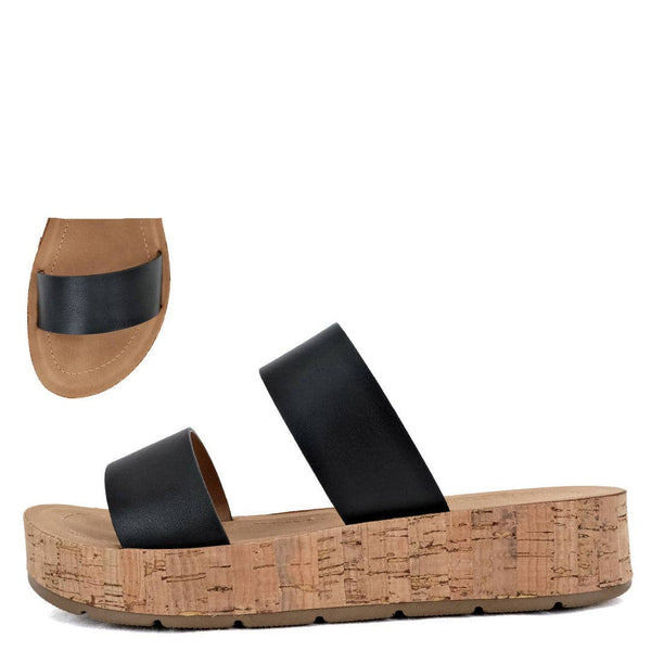 Black Double Strap Slide Sandals