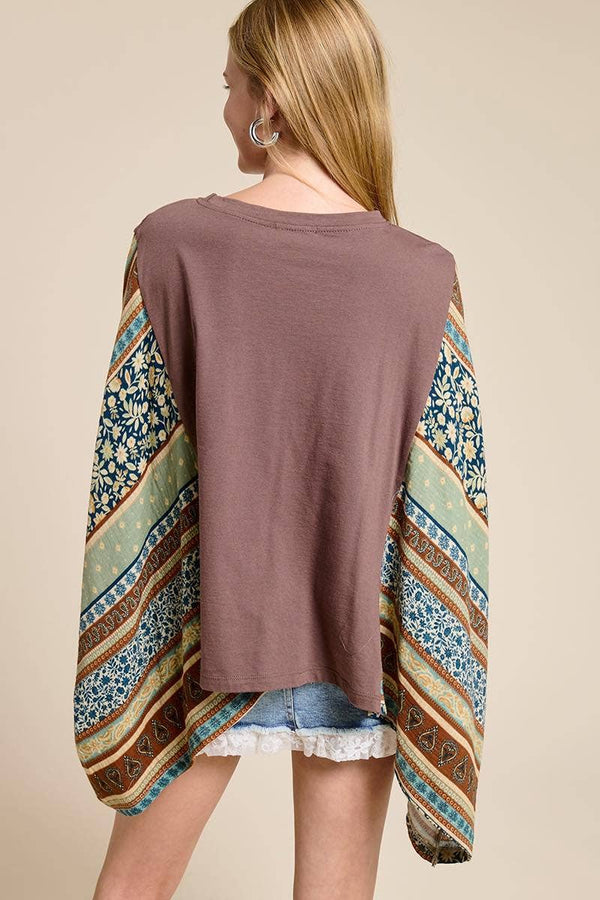 Free Bird Boho Tee- Brown