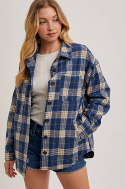 BUTTON DOWN SHIRT INNER QUILTED PLAID SHACKET