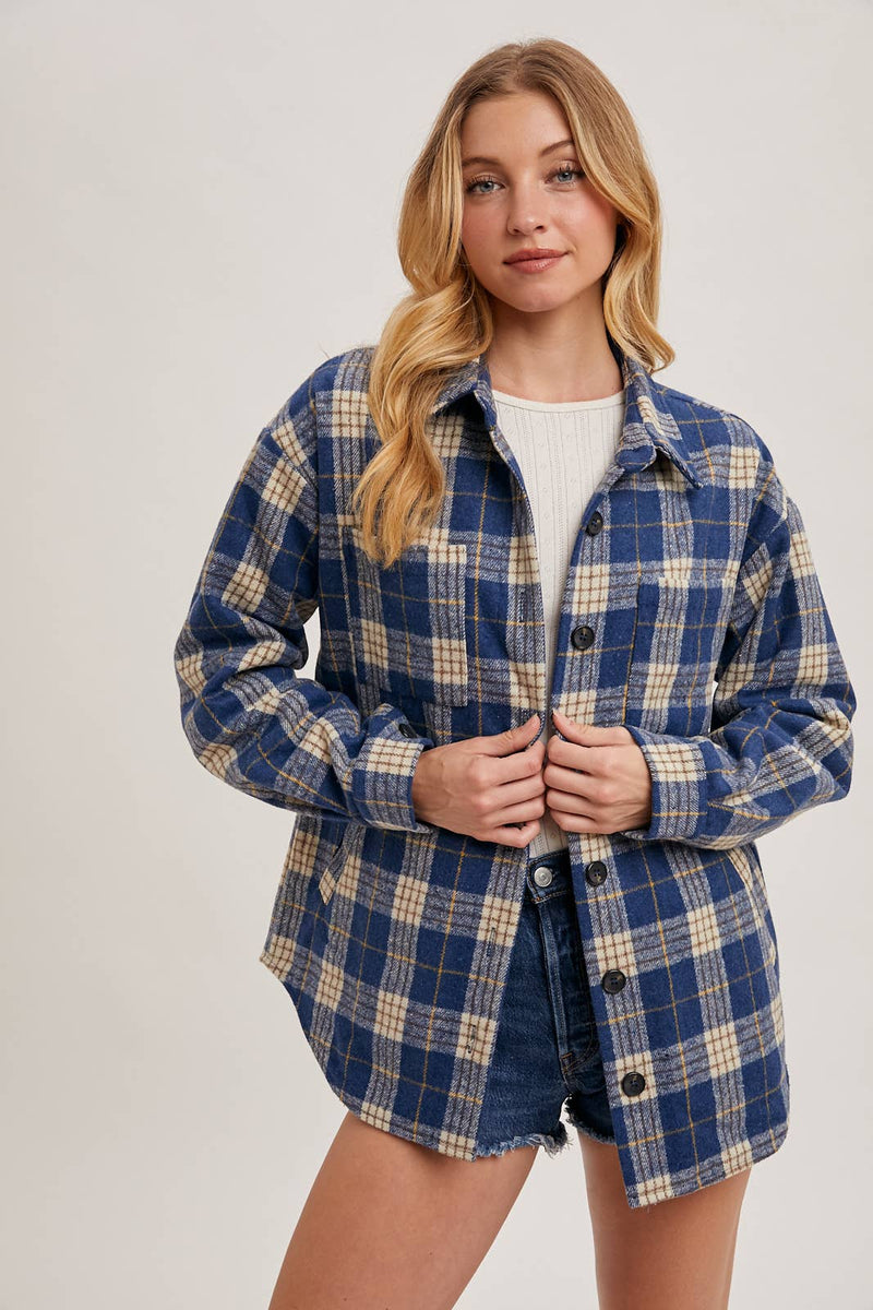 BUTTON DOWN SHIRT INNER QUILTED PLAID SHACKET