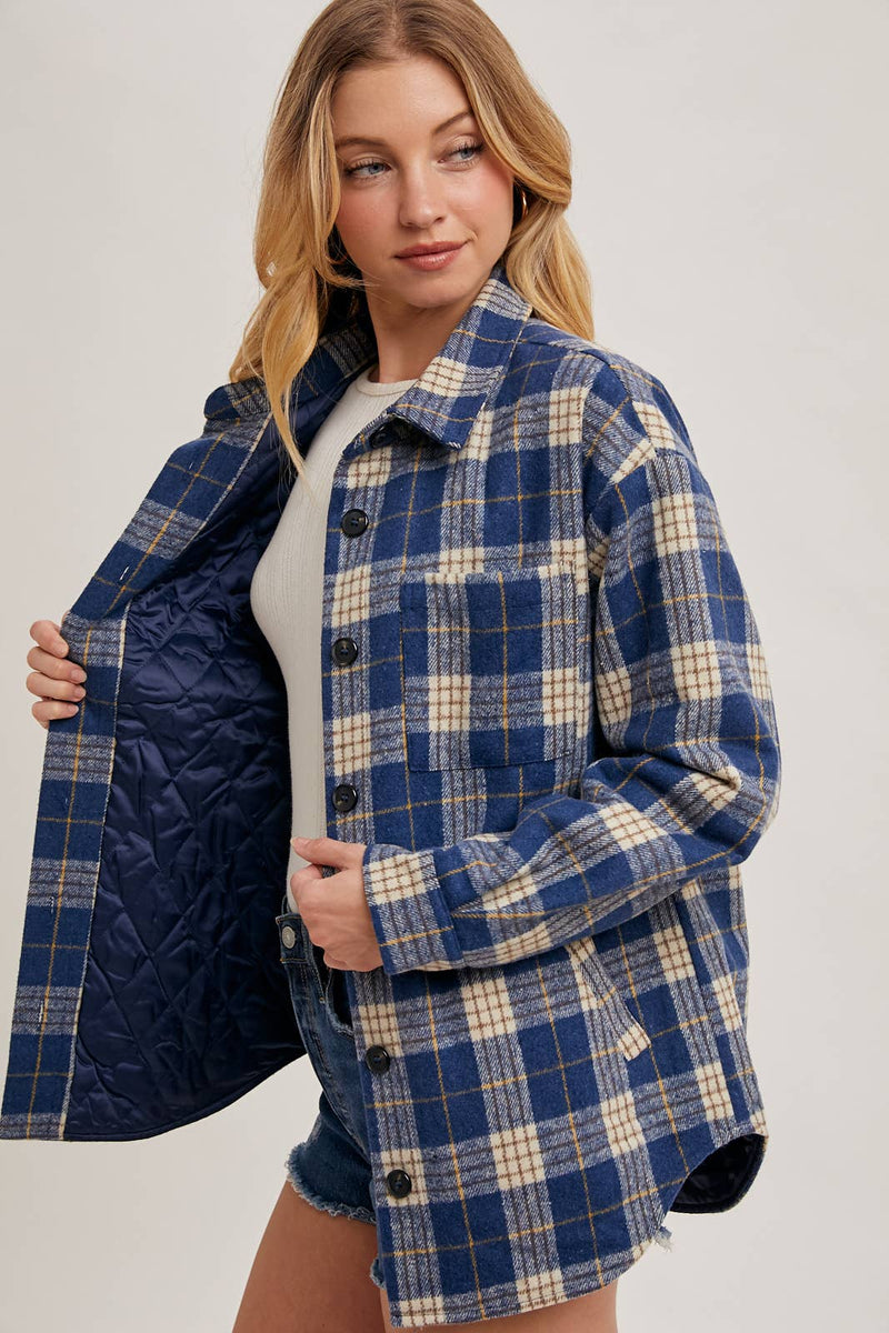 BUTTON DOWN SHIRT INNER QUILTED PLAID SHACKET