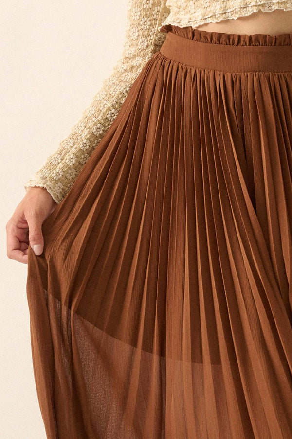 Solid Pleated Chiffon Maxi Skirt