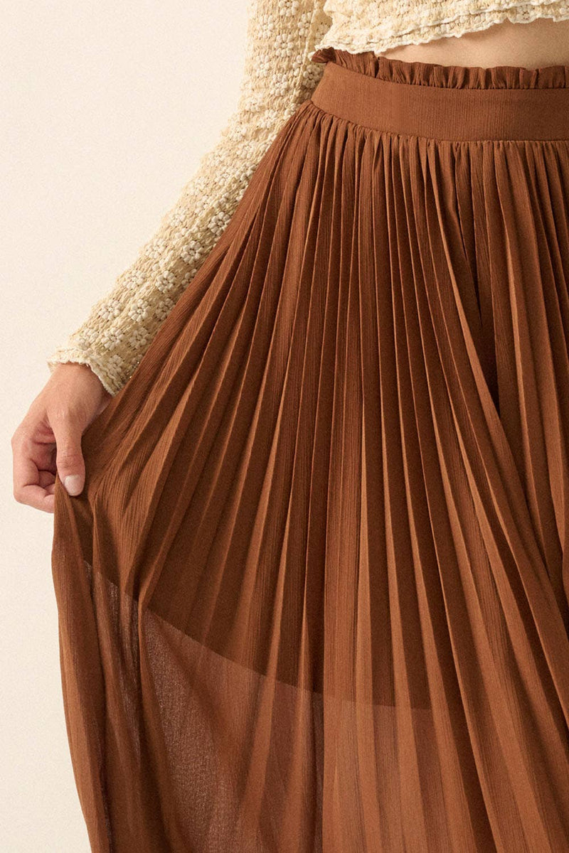 Solid Pleated Chiffon Maxi Skirt