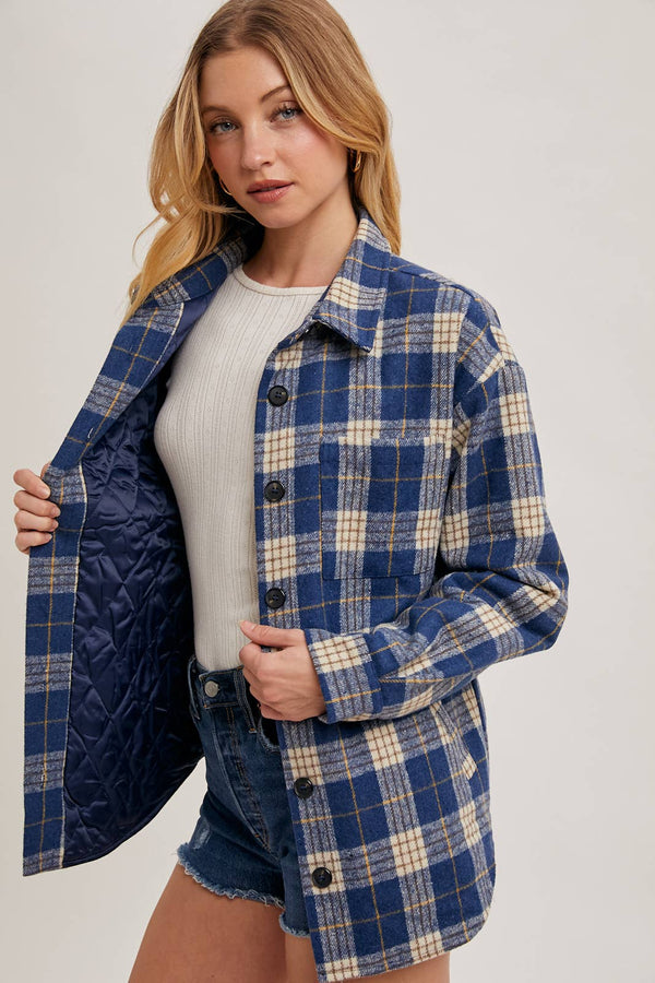 BUTTON DOWN SHIRT INNER QUILTED PLAID SHACKET