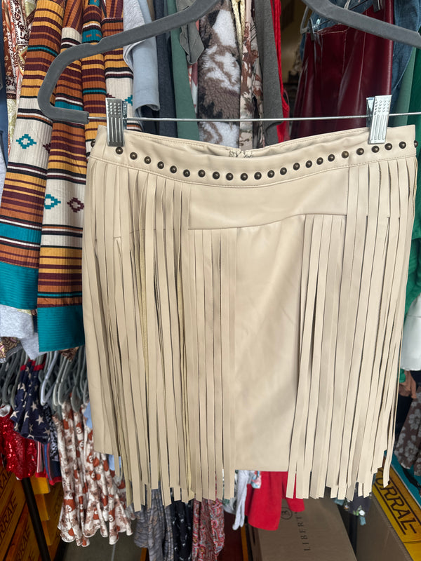 Leather Time Fringe Skirt