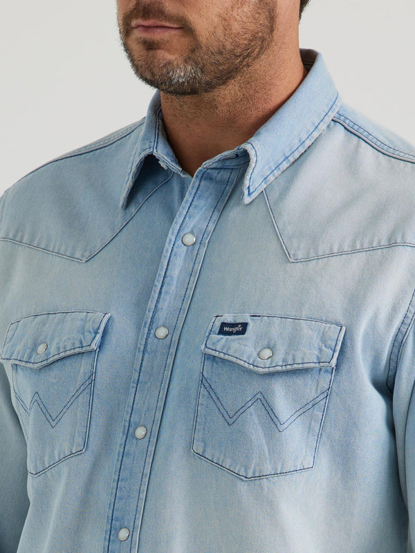 Wrangler® Vintage Inspired Long Sleeve Denim Shirt - Light Wash