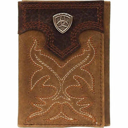 Ariat Distressed Leather Trifold Wallet with Stitching and Concho