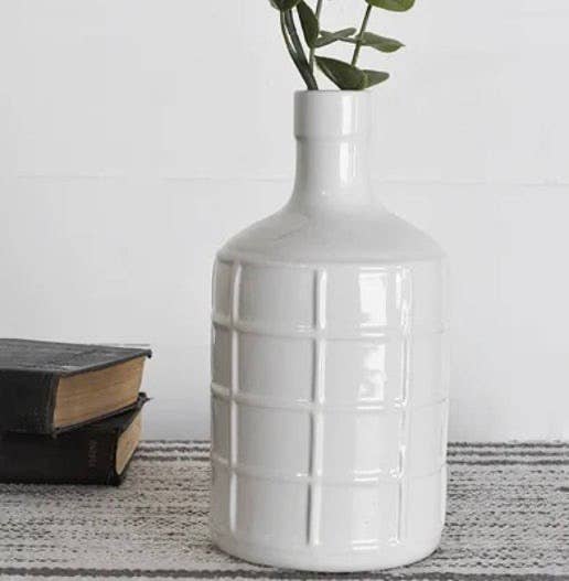 White Checked Ceramic Tall Vase