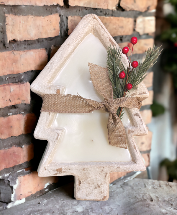 Christmas Cabin | Tree Shaped Dough Bowl Candle | Whitewash