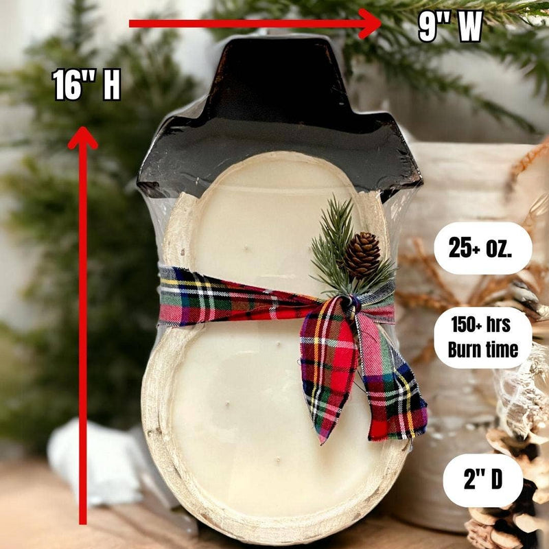 Cranberry & Oak | Holiday Wood Dough Bowl Snowman Candle