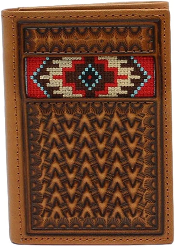 Ariat Brown Basketweave with Aztec Embroidery Tri-Fold Wallet