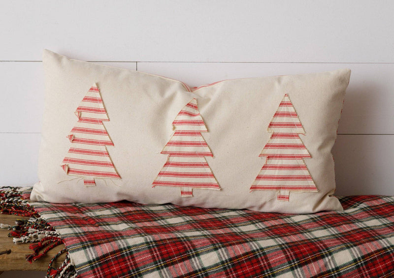 Reversible Pillow - Red Stripes And Trees