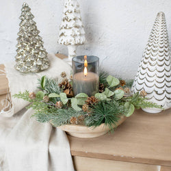 14" PINE, EUCALYPTUS & PINECONES W/ BELLS MINI WREATH