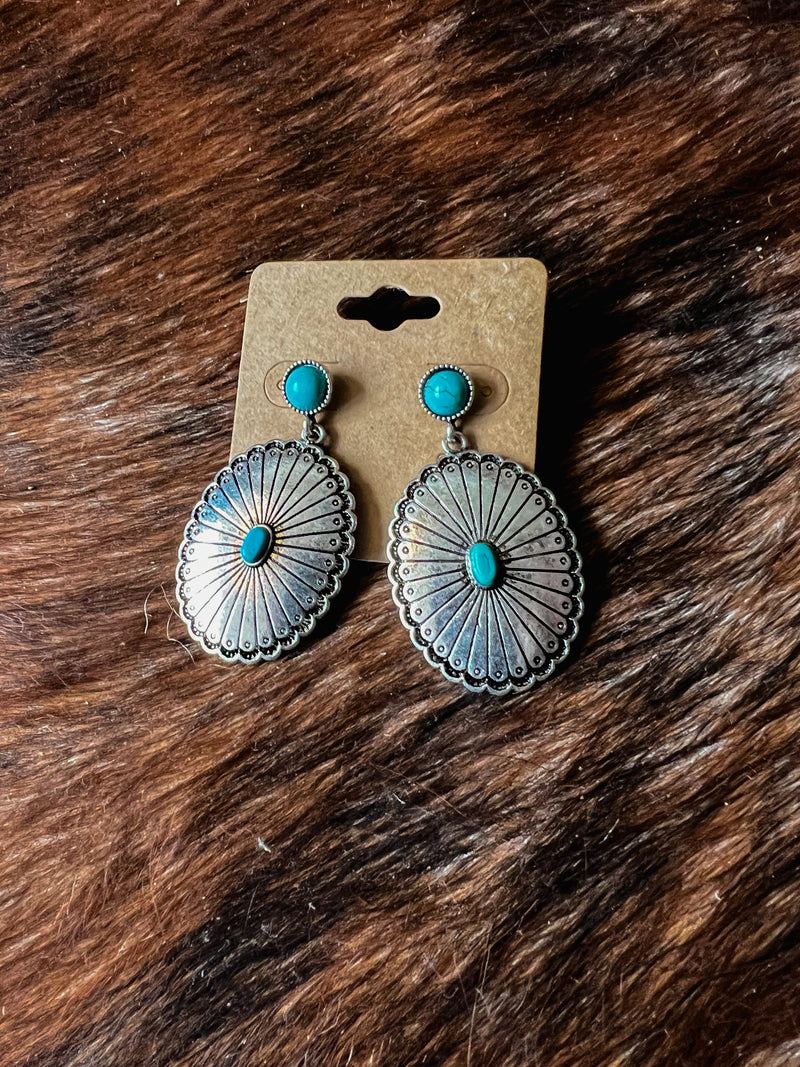 Turquoise and Oval Concho Earrings